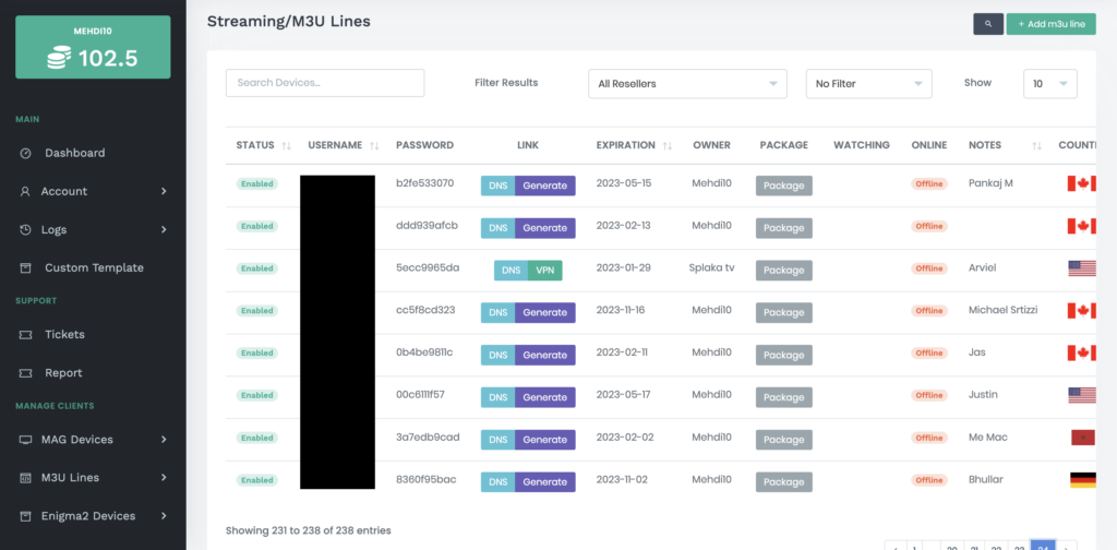 Manage account reseller panel